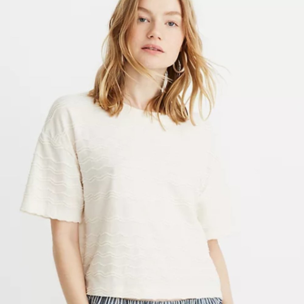 Madewell Scallop-Stripe Cream Top